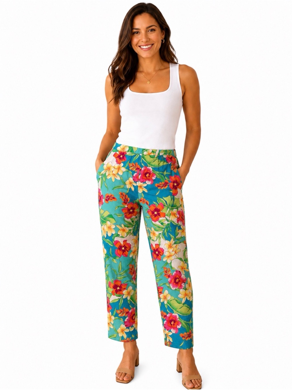 Lauren Ralph Lauren Active Tropical Floral Cropped Pants in Turquoise & Pink 6